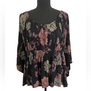 Free People Glenslide Boho Floral Low Back Peasant Top Blouse Women’s Si…